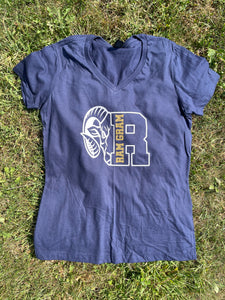 Ladies Ringgold Ram Gram Navy Blue V-Neck T-Shirt - Glitter or No Glitter