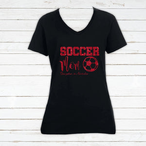 Glitter Soccer Mom V neck Tshirt with Personalization