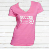 Glitter Soccer Grandma V neck Tshirt with Personalization