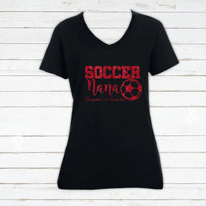 Glitter Soccer Nana V neck Tshirt with Personalization