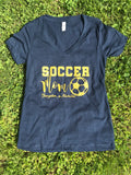 Glitter Soccer Mom V neck Tshirt with Personalization