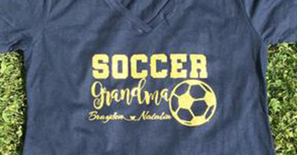 Glitter Soccer Grandma V neck Tshirt with Personalization