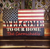 Welcome To Our Home Family Sign, American Flag