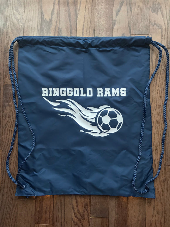 Soccer ball with flames Drawstring bag