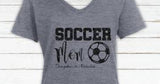 Glitter Soccer Mom V neck Tshirt with Personalization