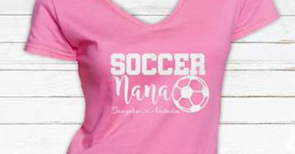 Glitter Soccer Nana V neck Tshirt with Personalization